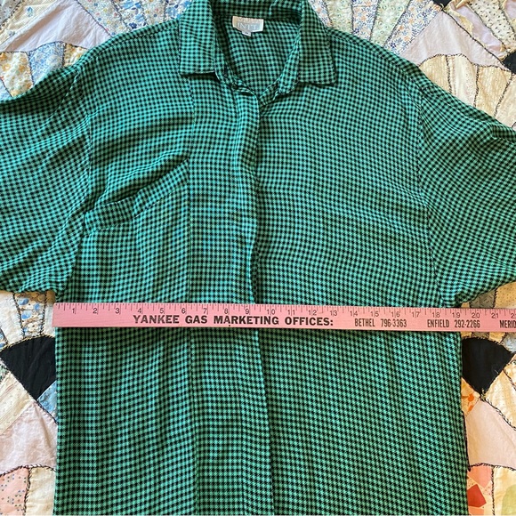 VINTAGE Dress MODA INTL Green Black Checkered Plaid Pencil Bottom Roomy Top 8 - Picture 9 of 16